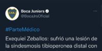 Parte médico de Boca sobre la lesión de Exequie Zeballos.