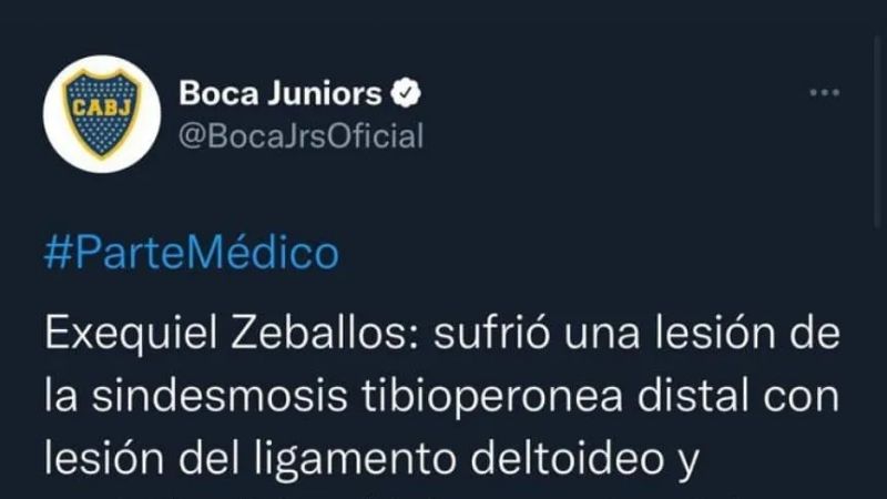 Zeballos está fracturado y no jugará hasta 2023
