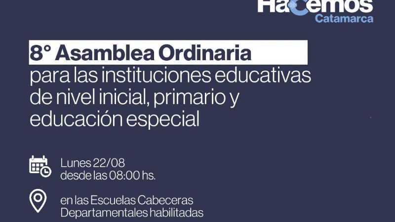 8° Asamblea ordinaria para la cobertura de cargos del nivel inicial, primario y educación especial