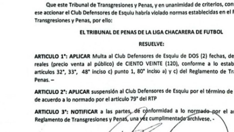 Nueva sanción a Defensores, que podría quedar último