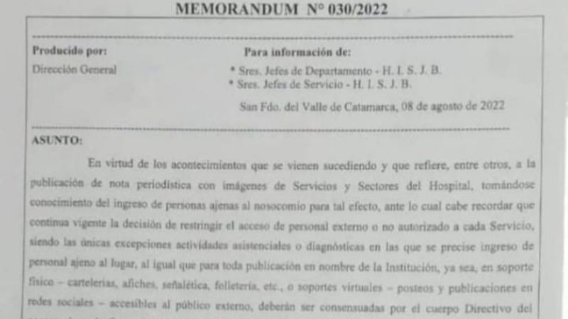 Polémica por memorandum en el Hospital San Juan Bautista