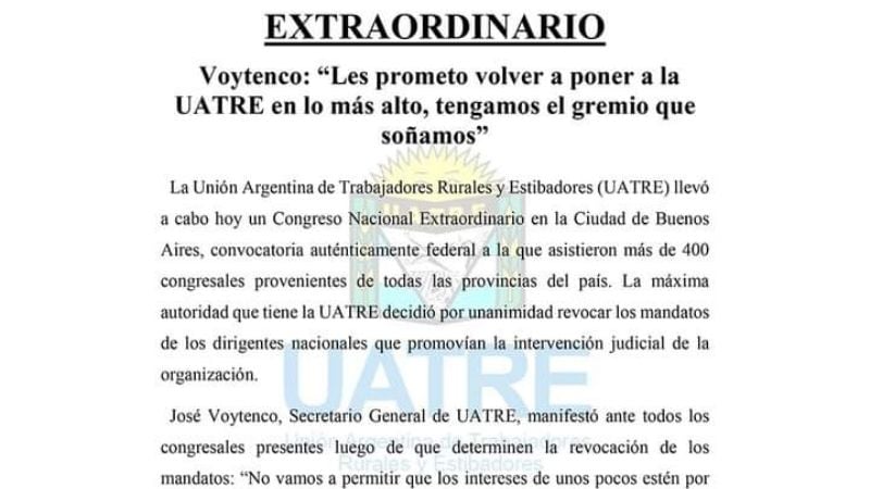 UATRE tuvo su Congreso Nacional Extraordinario