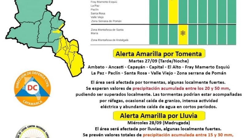 Alerta amarilla por tormentas y nevada
