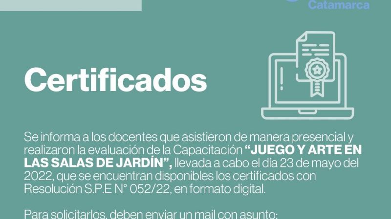 Entrega de certificados “Juego y Arte en las salas de Jardín”