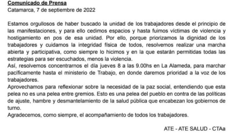Tensión por diferencias entre APROSCA y ATE Salud, que se movilizan casi a la misma hora