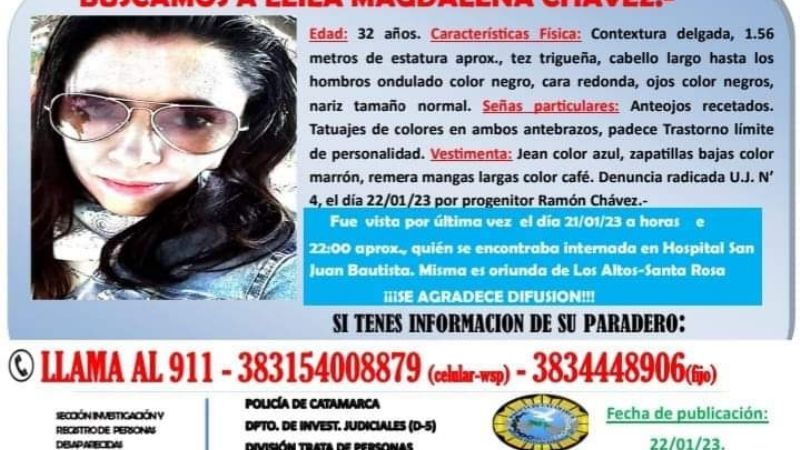 Encontraron a la mujer que se escapó del Hospital San Juan Bautista