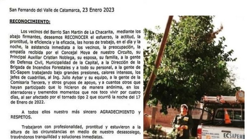 Vecinos de La Chacarita reconocieron la asistencia tras el tornado