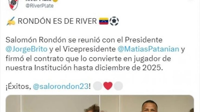 Rondón fue presentado y ya entrenó en River