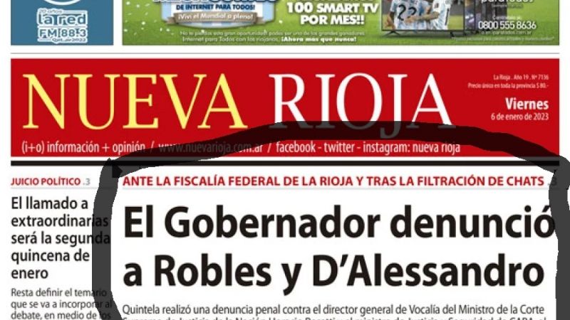 El riojano Quintela denunció a Robles y D’Alessandro