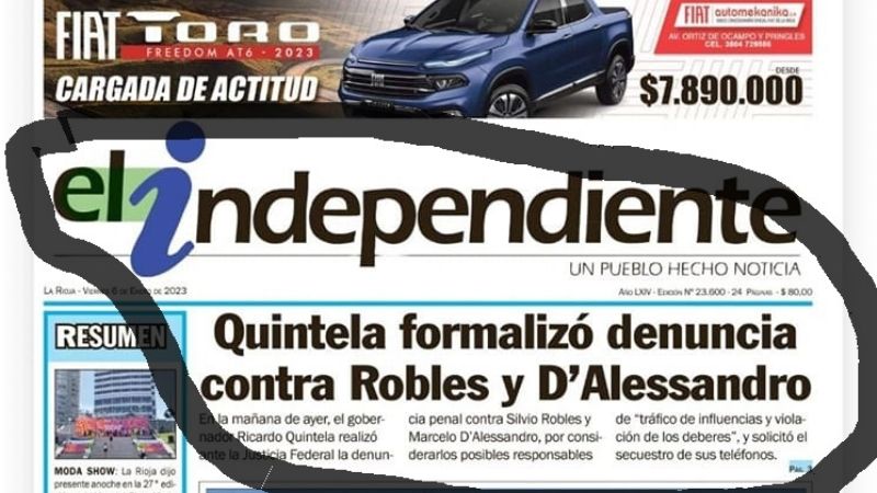 El riojano Quintela denunció a Robles y D’Alessandro