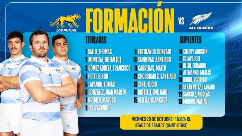 Los Pumas con un solo cambio ante los All Blacks