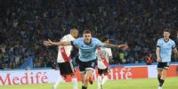 PABLO VEGETTI festeja el 1-0 de Belgrano ante River en el estadio Mario Alberto Kempes.
