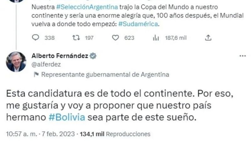 Alberto pidió sumar a Bolivia al Mundial 2030