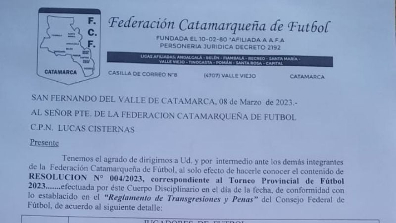 Los sancionados del Torneo Provincial