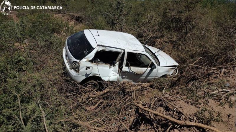 Perdió el control del auto, volcó y terminó en los arbustos