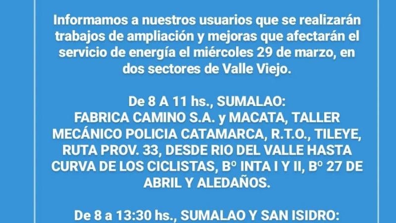 Corte de energía eléctrica en Sumalao y San Isidro