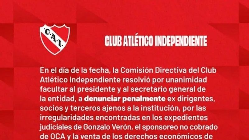Independiente demandará a Moyano y Maldonado