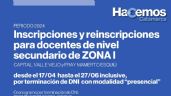 Inscripciones y reinscripciones para docentes de nivel secundario de ZONA I