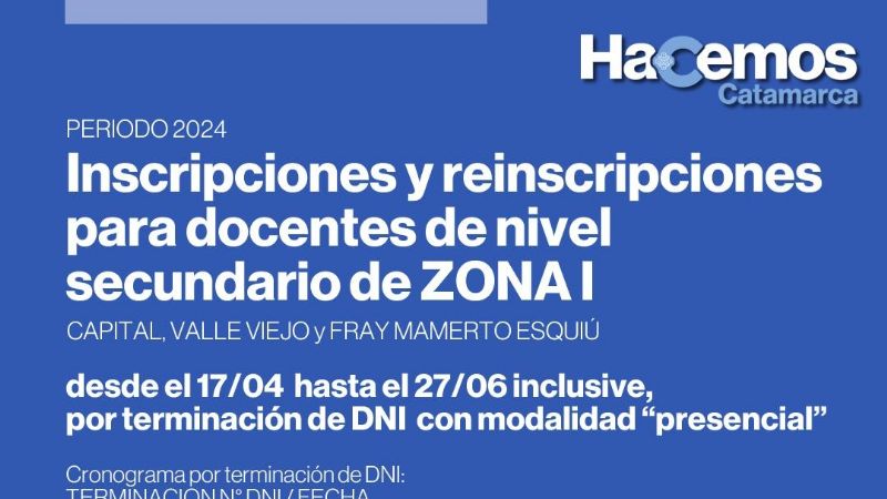 Inscripciones y reinscripciones para docentes de nivel secundario de ZONA I
