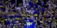 MERENTIEL, autor del tercer tanto de Boca, festejando su gol en La Bombonera.