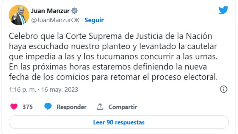 La Corte Suprema habilita las elecciones en Tucumán, tras la renuncia de Manzur