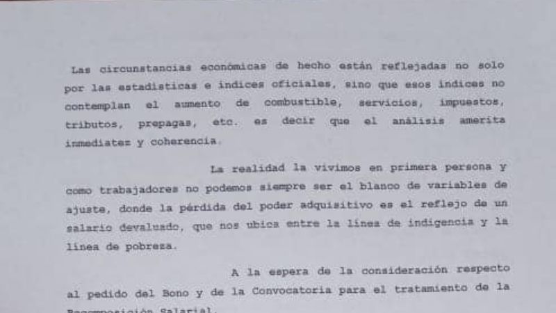 SOEM pide recomposición salarial y un bono de $120.000