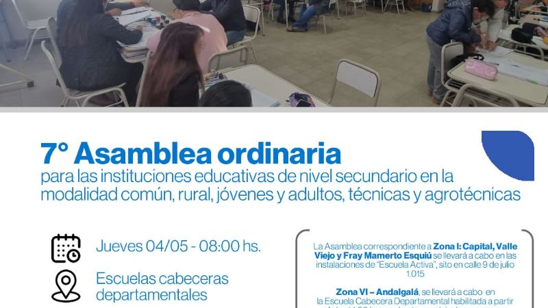 Este jueves: 7° Asamblea Ordinaria para cobertura de cargos docentes