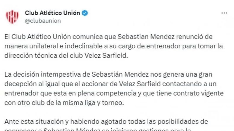 Méndez: Bronca en Unión y esperanza en Vélez