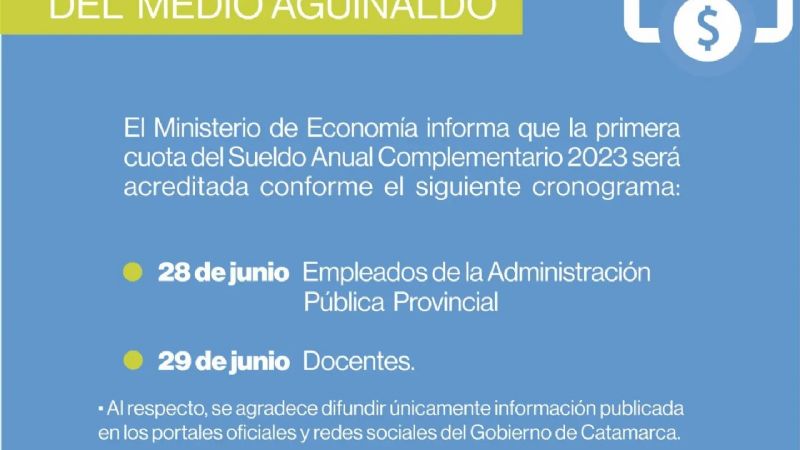 Esta semana se paga el medio aguinaldo para la Administración Pública