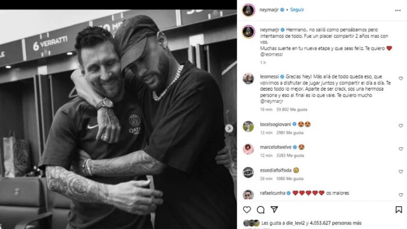 Cariñosa despedida entre Messi y Neymar