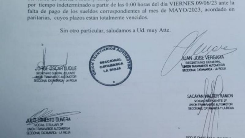 UTA Catamarca-La Rioja realiza paro total de actividades por atraso salarial