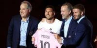 LIONEL MESSI con David Beckham y los hermanos Mas, dueños del Inter Miami de la MLS.