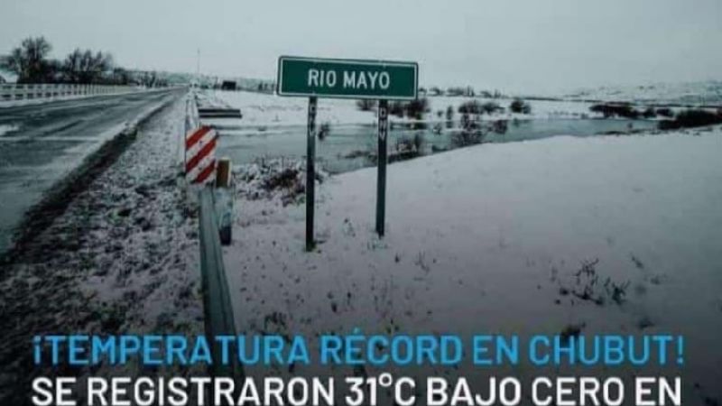 Frío extremo, por la ola polar, en Río Mayo, Chubut: -31°C