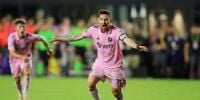 MESSI festeja su primer gol para el Inter Miami, la noche de su debut con la caiseta 