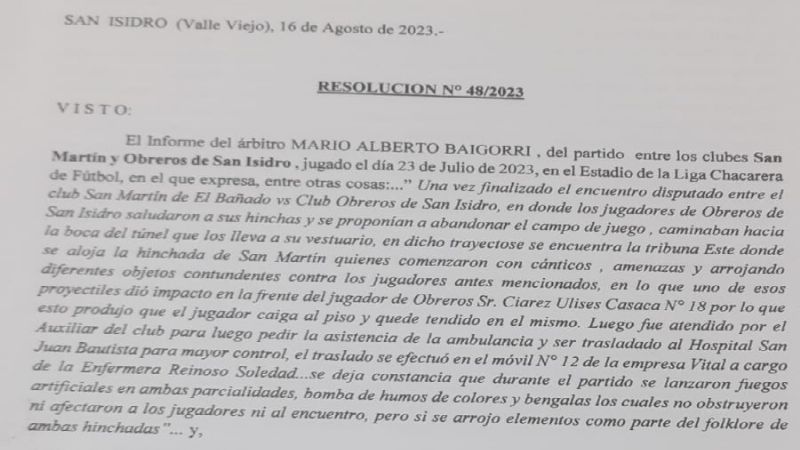 9 puntos menos y multa económica a San Martín