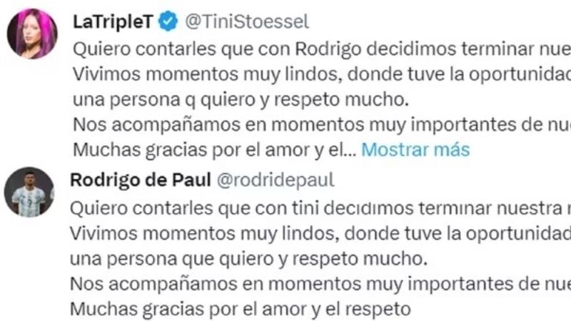 Tini y De Paul anunciaron su separación; no va más