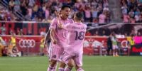 EL PARAGUAYO DIEGO GÓMEZ festeja su gol, el primero de Inter Miami ante Nueva York RB.