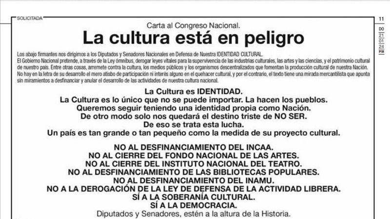 “La Cultura está en peligro”