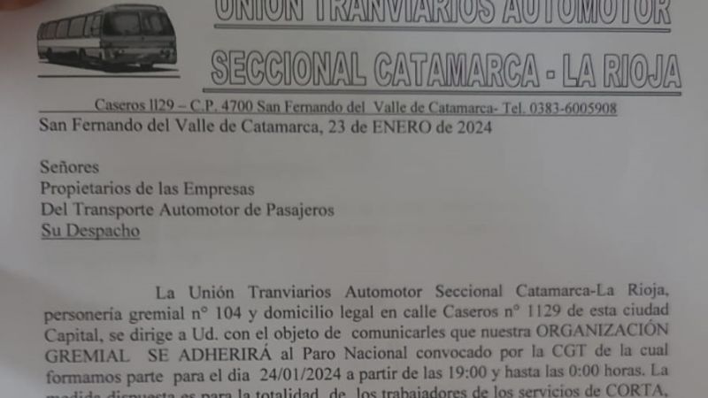 UTA informó que el paro afecta a todos los servicios