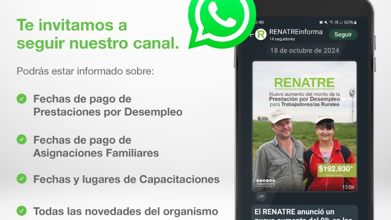 El RENATRE lanzó un nuevo canal de WhatsApp