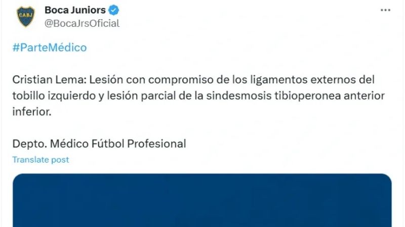 Lema sufrió una lesión importante en el tobillo