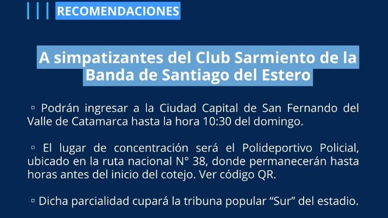 Información para hinchas de Sarmiento y Central Norte