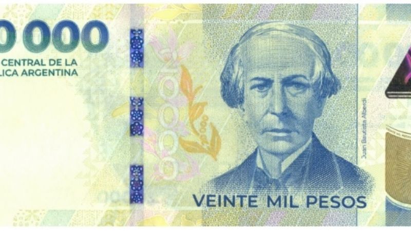 Comenzó a circular el nuevo billete de 20.000 pesos