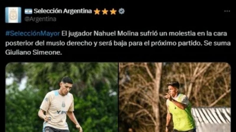 Molina es “baja”, Cuti en duda y citan a Giuliano Simeone