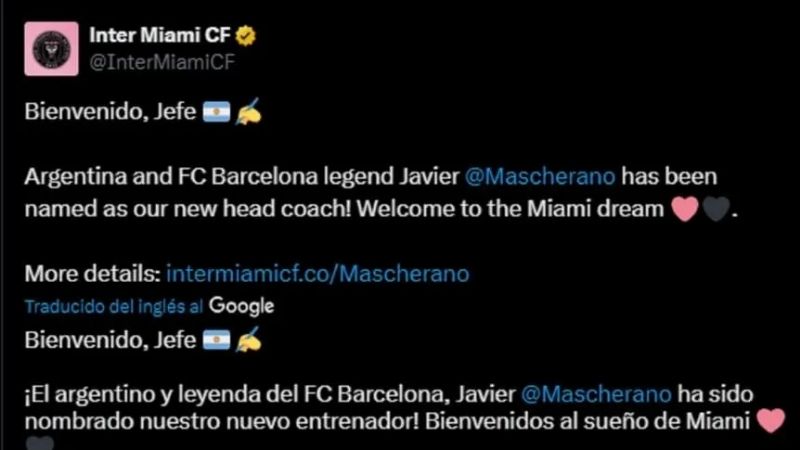 Mascherano fue anunciado por Inter Miami