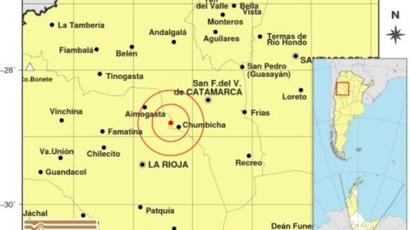 Temblor con epicentro cerca de Chumbicha