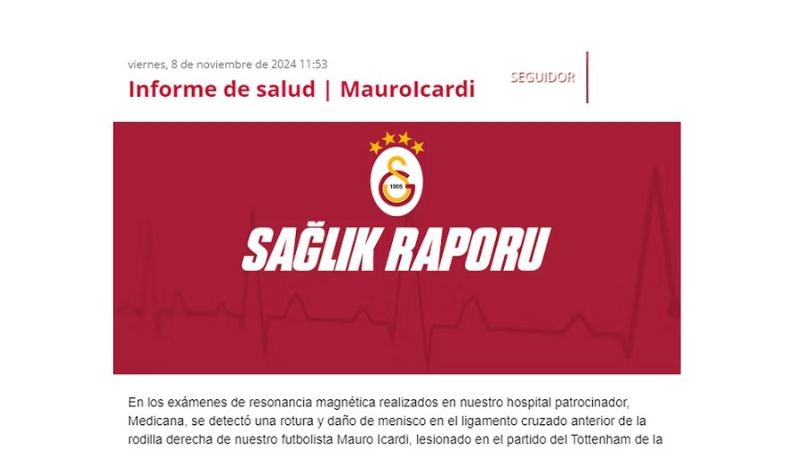 Grave lesión de Icardi en su rodilla derecha