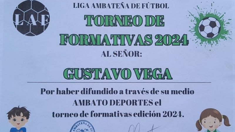 Reconocen a Gustavo Vega y Ambato Deportes