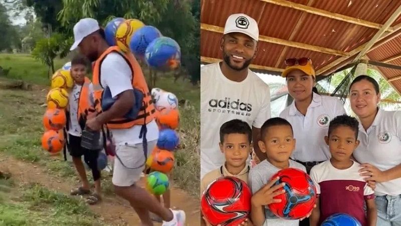 Gran gesto de Borja con pibes de su pueblo natal