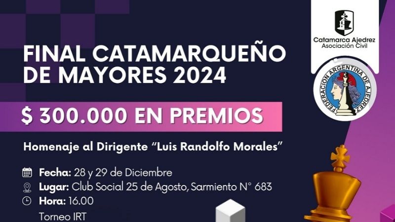 El Ajedrez despide 2024 con el Torneo IRT  de Mayores